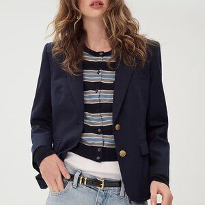 J Crew Navy Blue Wool Blazer with Gold Buttons, Size 8